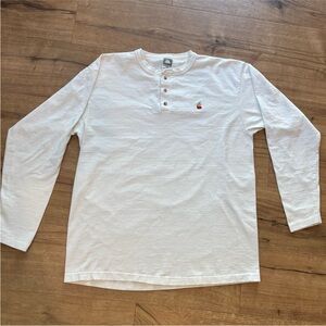 Vintage 80s Apple Company Rainbow Logo White Long Sleeve Henley Tee Shirt Men XL